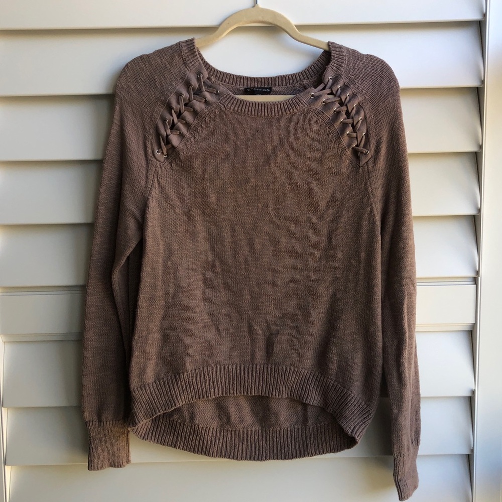 Express XS mauve muted pink Sweater with Lace-Up Detail